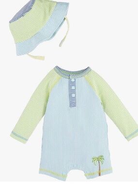 Mud Pie Rashguard Set Seersucker Striped Swim 0-3 months